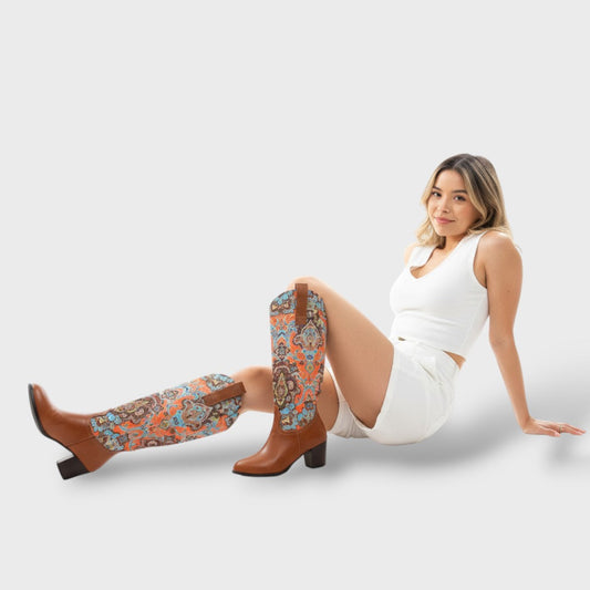 Fiore | Botas altas florales con tacón cuadrado