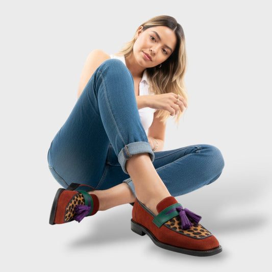 Riccardo | Mocasines multicolor con leopardo y borlas