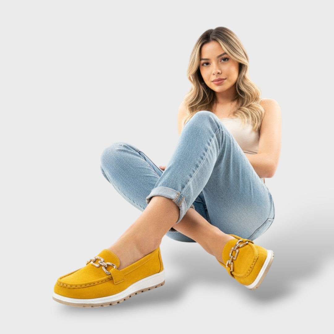 Giulio | Mocasines de ante con cadena dorada y plataforma