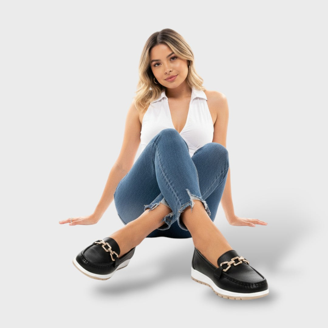 Giulio | Mocasines de ante con cadena dorada y plataforma