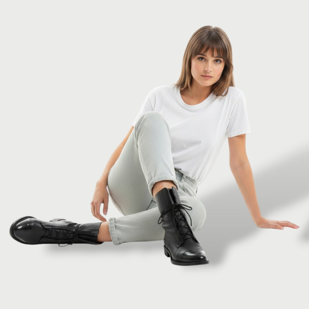 Roma | Botas de cuero con cordones y caña media