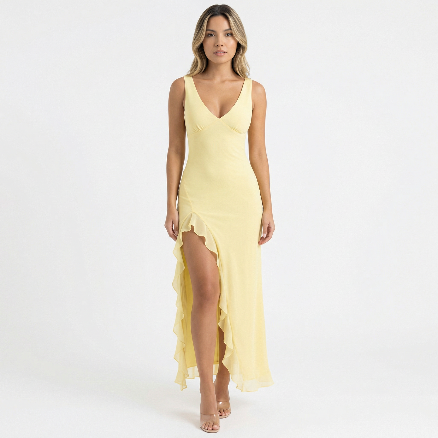 Valentina | Vestido largo con volantes y espalda abierta