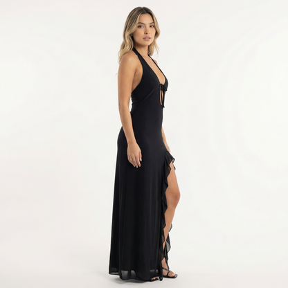 Valentina | Vestido largo con volantes y espalda abierta