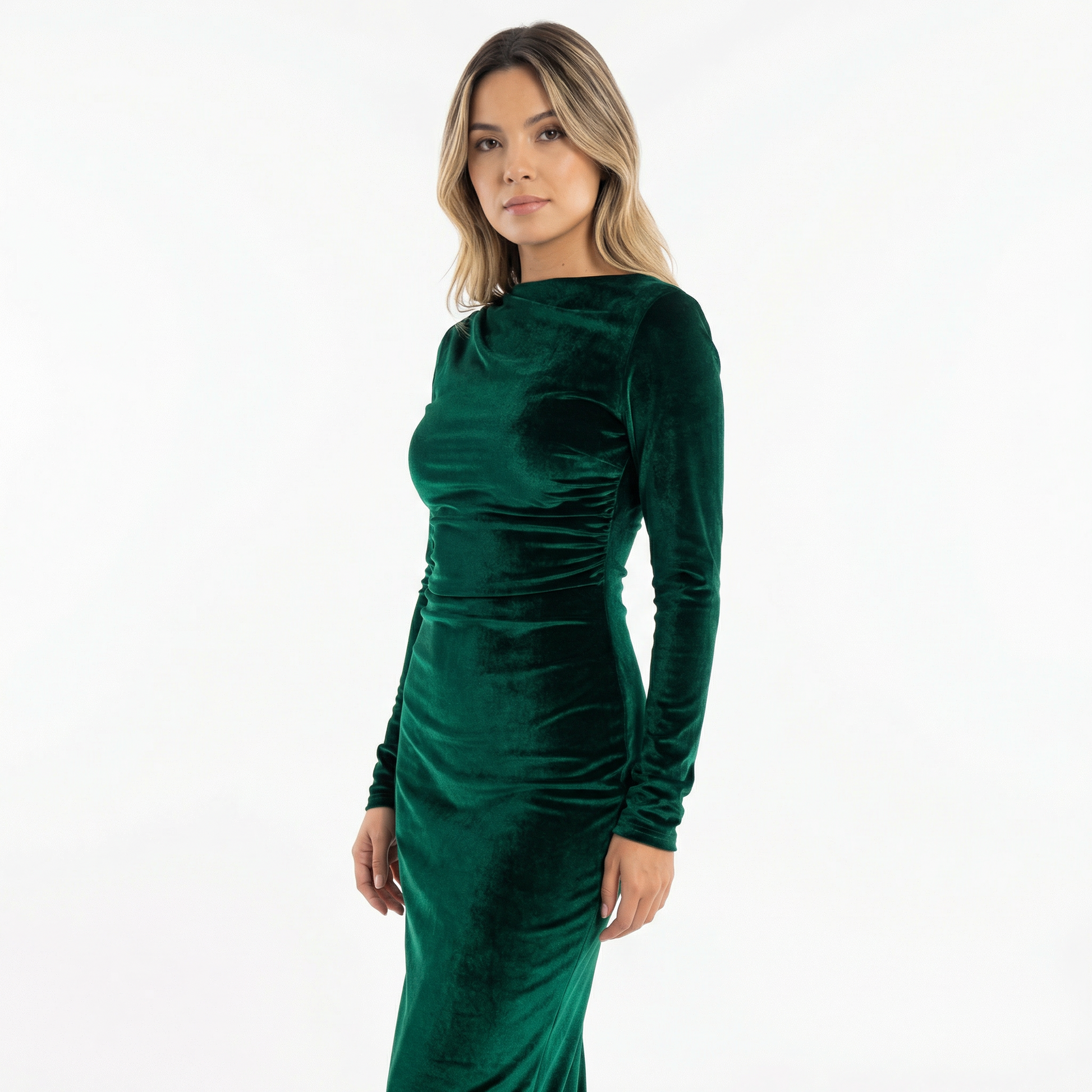 Mirella | Vestido midi de terciopelo con manga larga