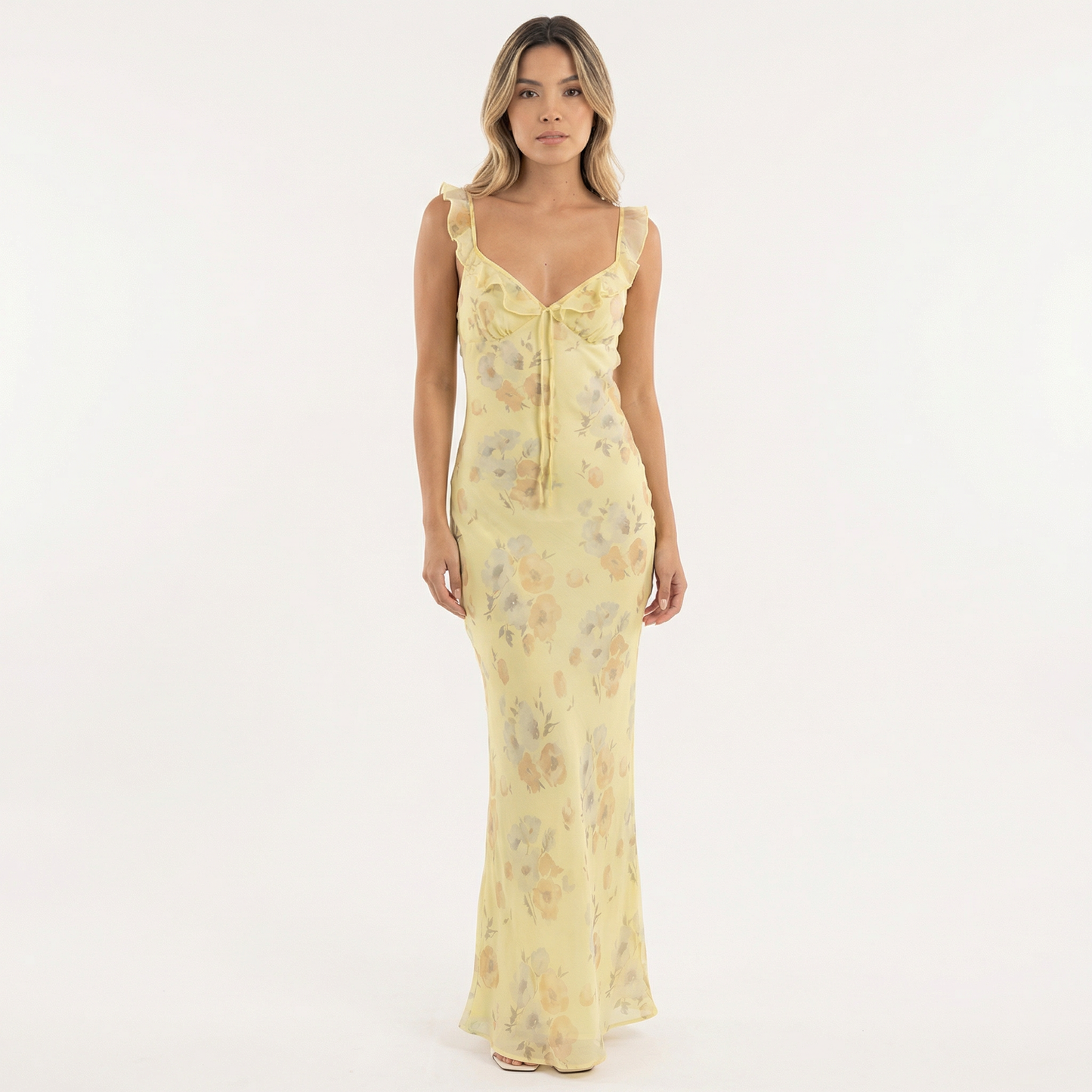 Nelia | Vestido midi floral con escote pronunciado