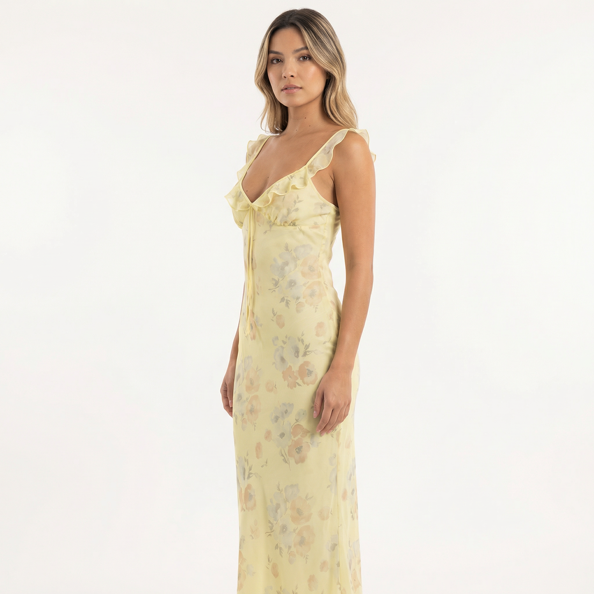 Nelia | Vestido midi floral con escote pronunciado