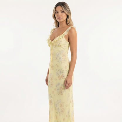 Nelia | Vestido midi floral con escote pronunciado