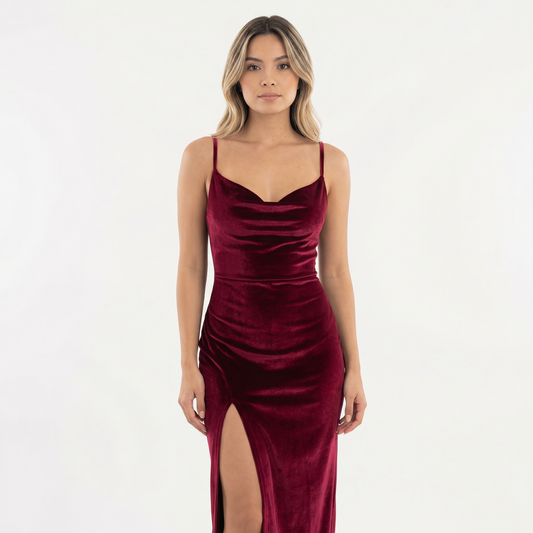 Viola | Vestido largo de terciopelo con abertura