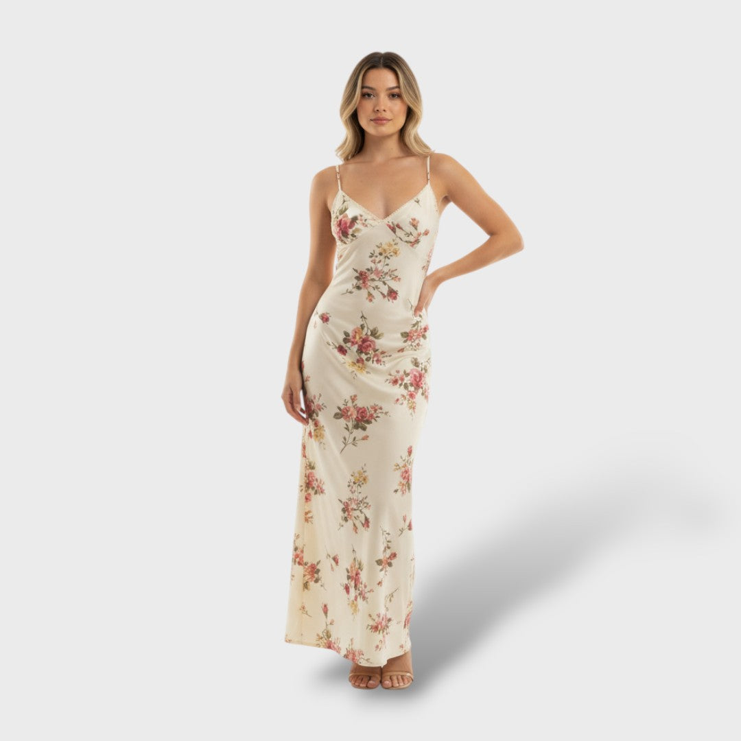 Amélie | Vestido largo floral con espalda abierta