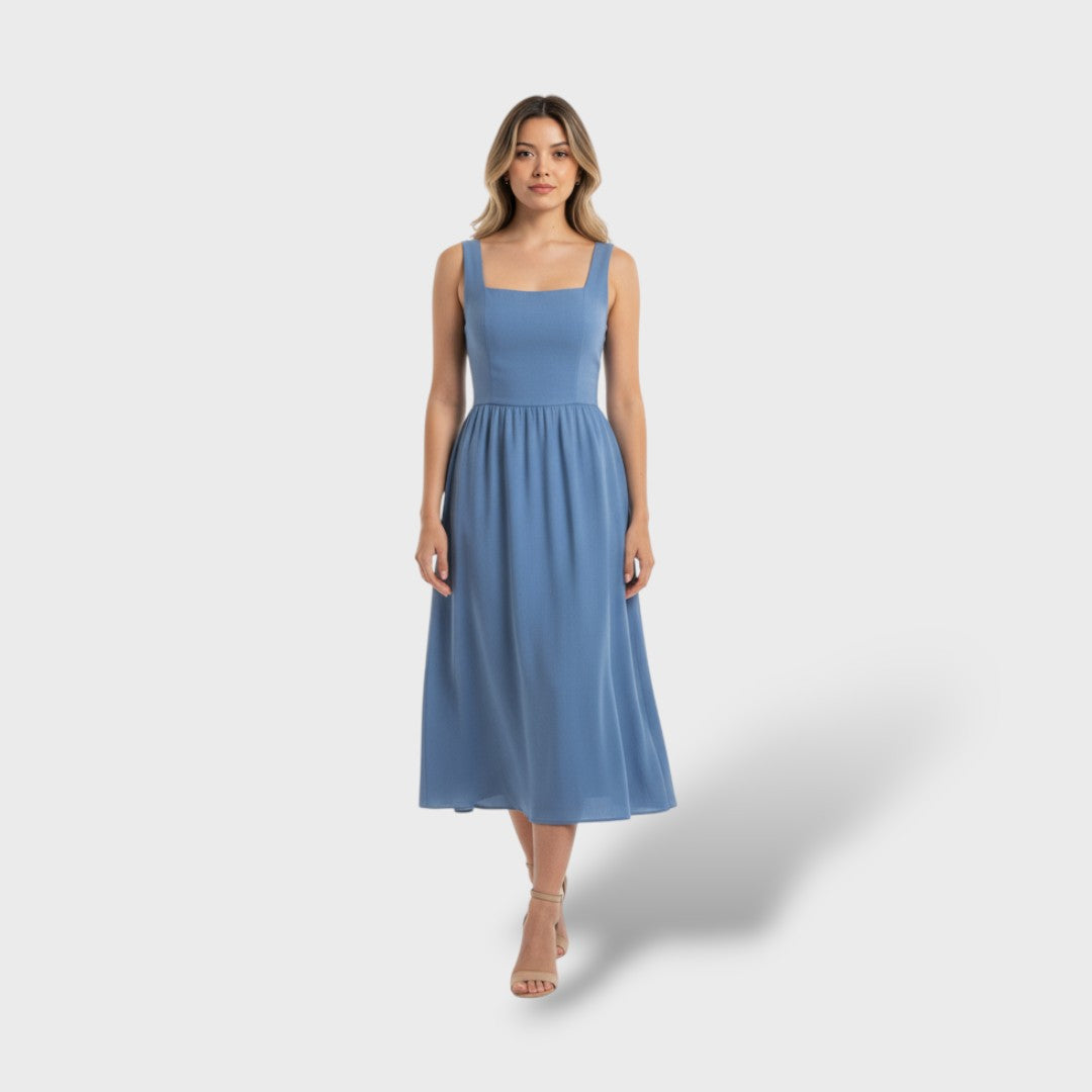 Claudia | Vestido midi sin mangas con escote cuadrado