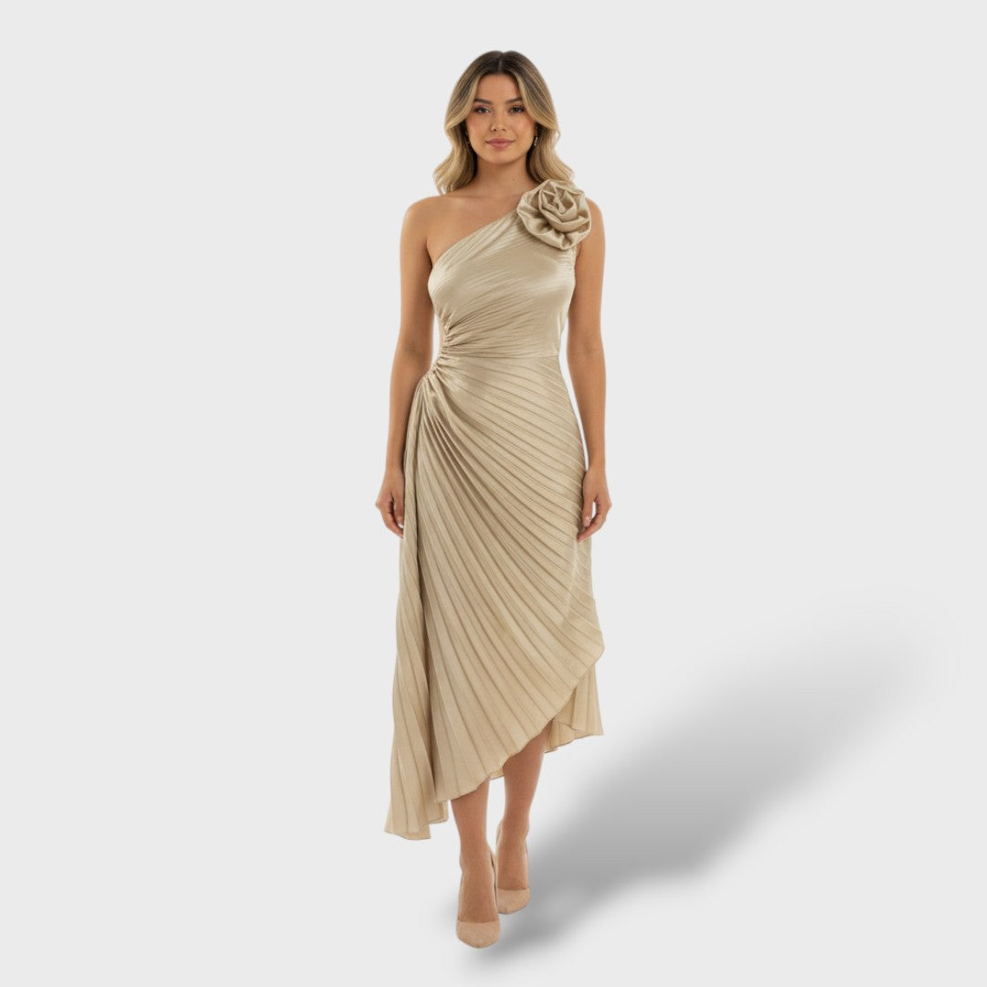 Aurelia | Vestido largo plisado de un hombro