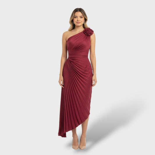 Aurelia | Vestido largo plisado de un hombro