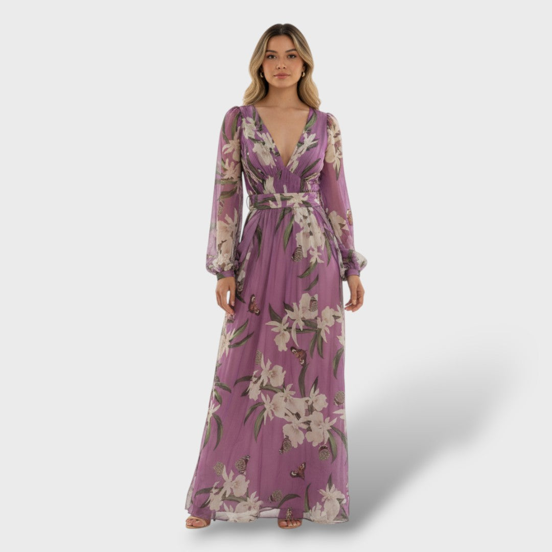Élodine | Vestido largo floral de gasa