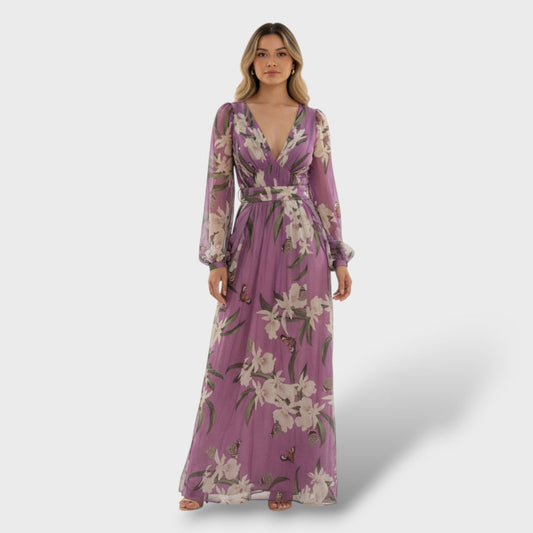 Élodine | Vestido largo floral de gasa