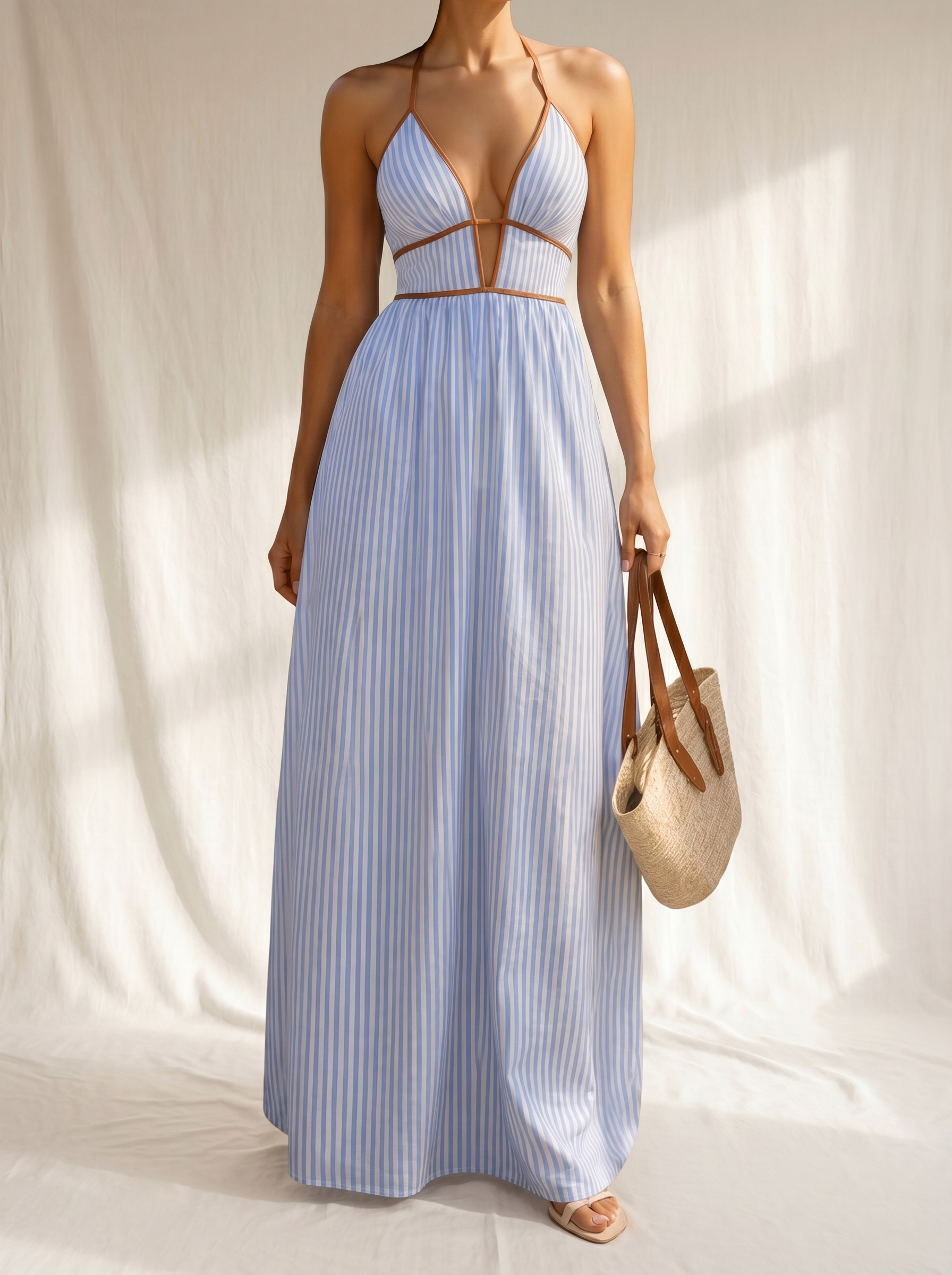 Laurina | Vestido largo de rayas con escote recortado