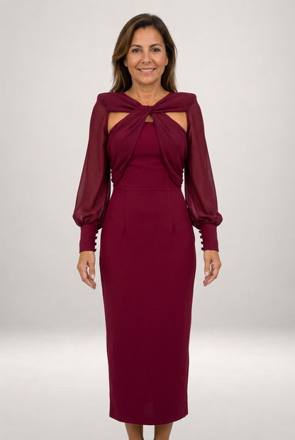 Paula | Vestido midi elegante granate