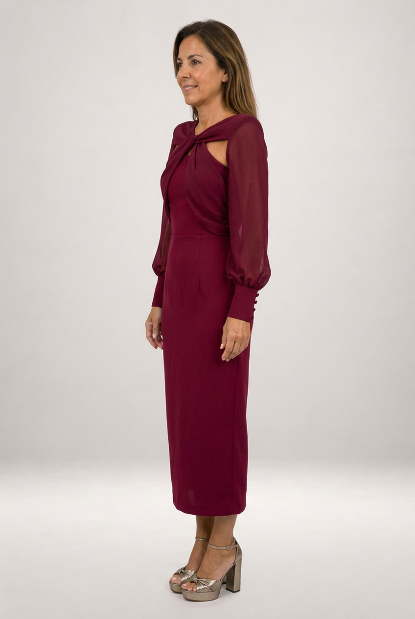 Paula | Vestido midi elegante granate