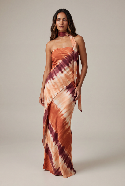 Aitana | Vestido largo estampado con escote palabra de honor