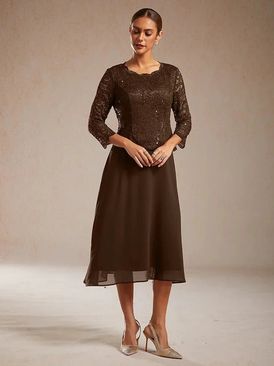 Claudia | Vestido midi de encaje con manga tres cuartos