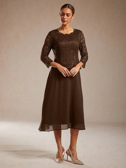 Claudia | Vestido midi de encaje con manga tres cuartos