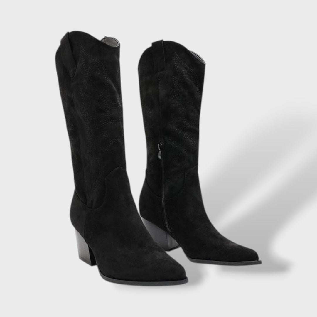 Siena | Botas cowboy de ante con tacón ancho
