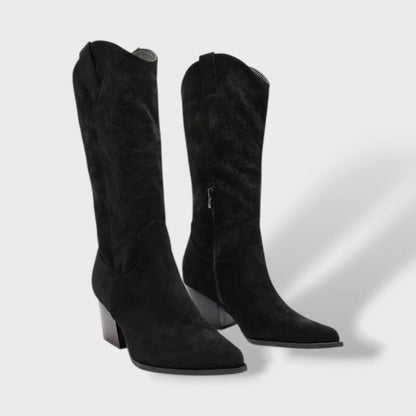 Siena | Botas cowboy de ante con tacón ancho