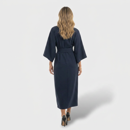 Fiorella | Vestido largo con mangas farol y cinturón