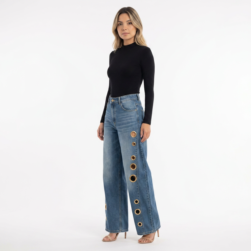 Gaia | Pantalón baggy con ojales metálicos