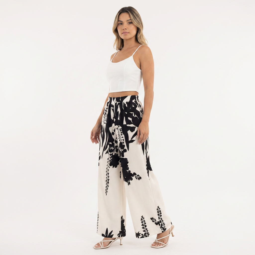 Fiorella | Pantalón palazzo floral de cintura alta