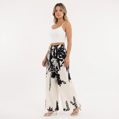 Fiorella | Pantalón palazzo floral de cintura alta