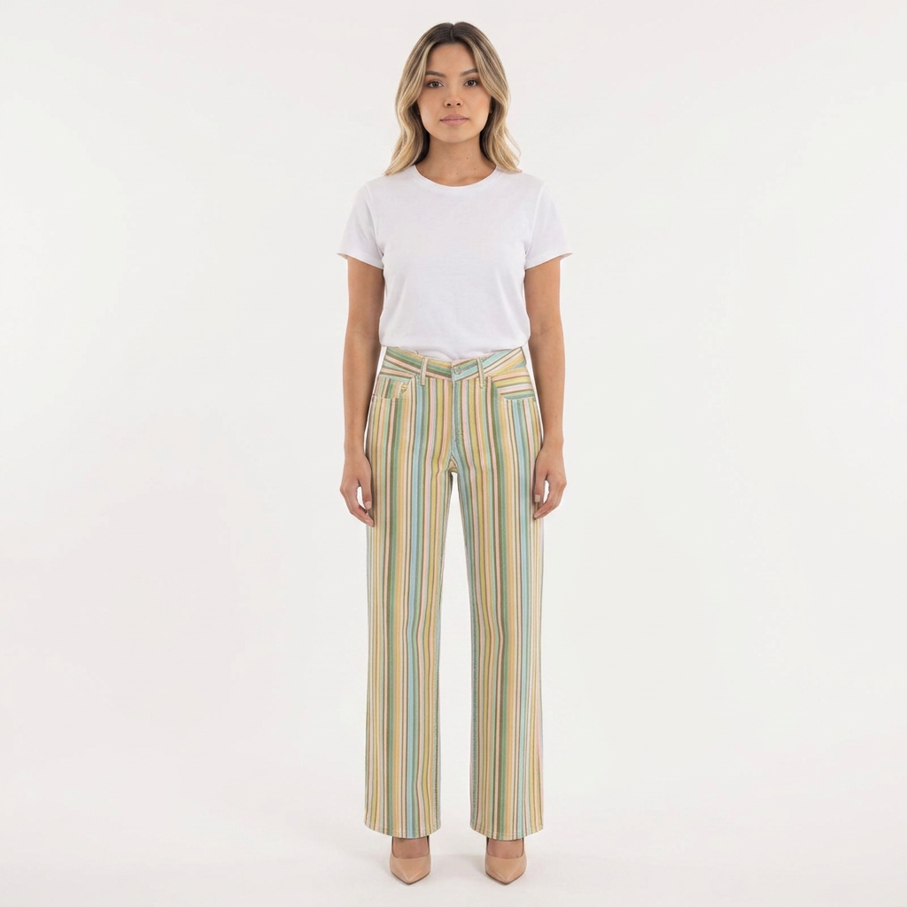 Serena | Pantalón recto de rayas multicolor