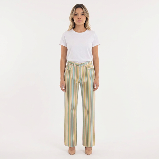 Serena | Pantalón recto de rayas multicolor