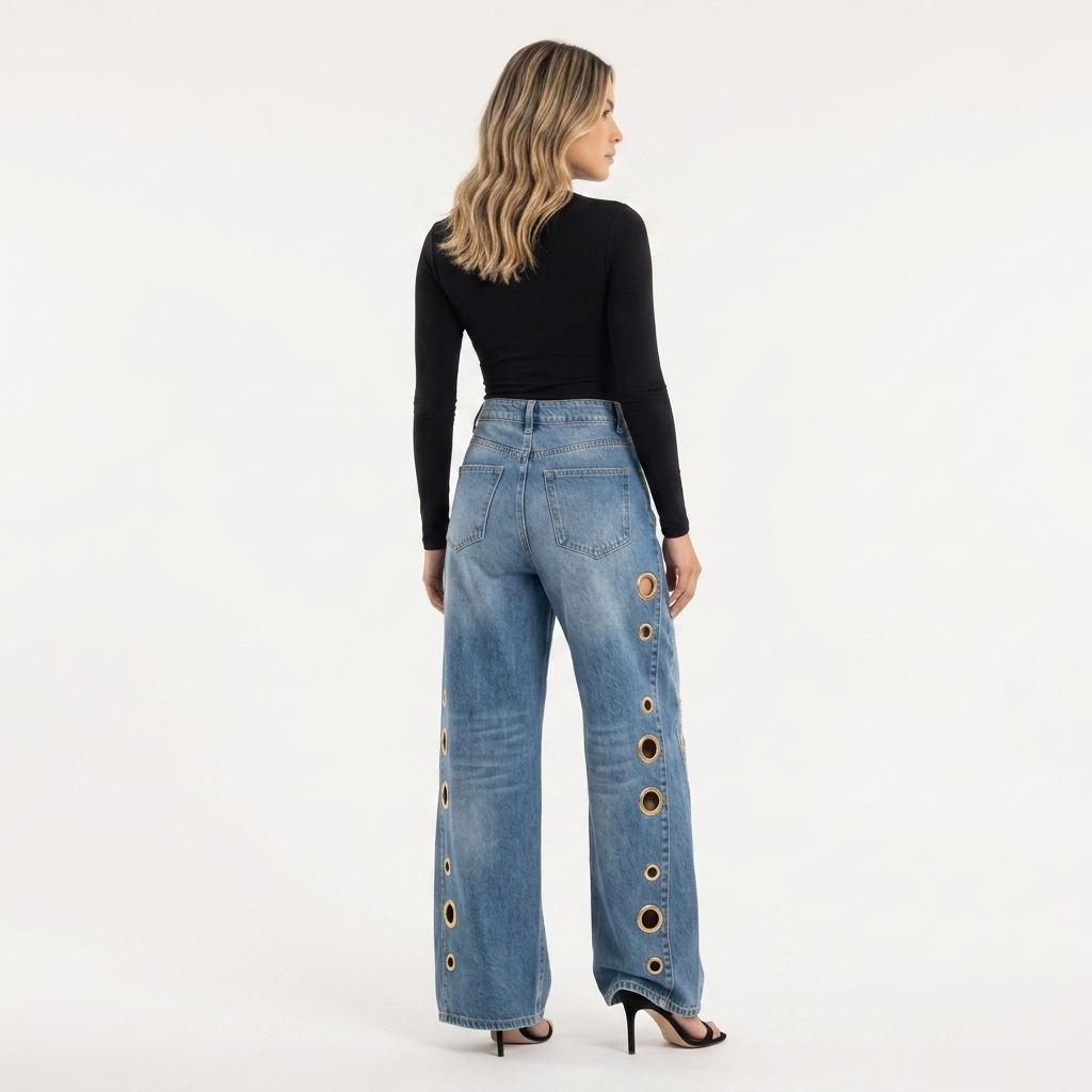 Gaia | Pantalón baggy con ojales metálicos