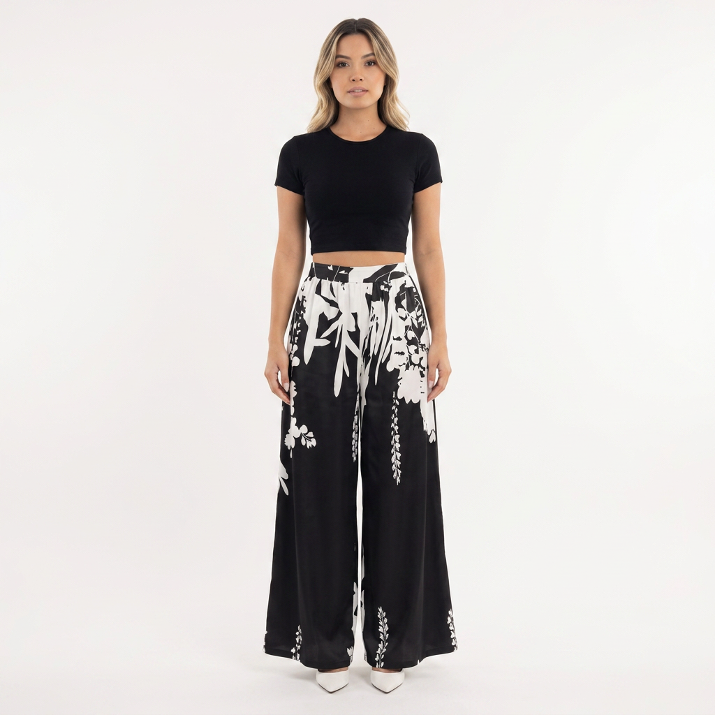 Fiorella | Pantalón palazzo floral de cintura alta