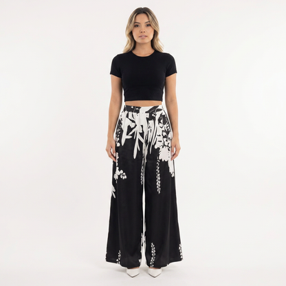 Fiorella | Pantalón palazzo floral de cintura alta
