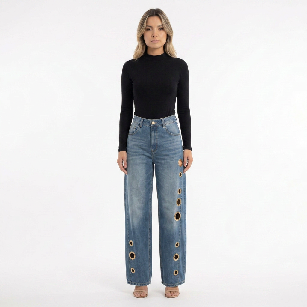 Gaia | Pantalón baggy con ojales metálicos