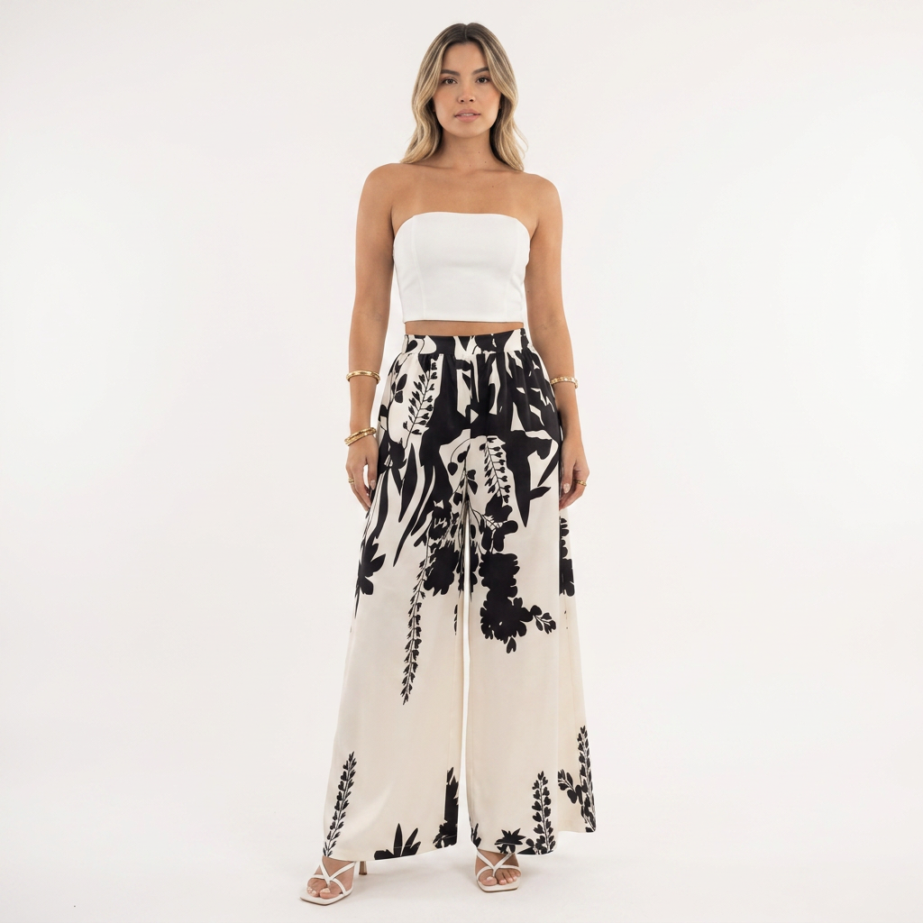 Fiorella | Pantalón palazzo floral de cintura alta