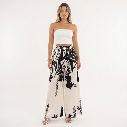 Fiorella | Pantalón palazzo floral de cintura alta