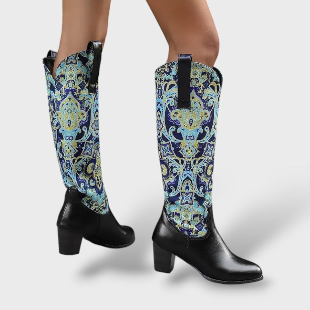 Fiore | Botas altas florales con tacón cuadrado