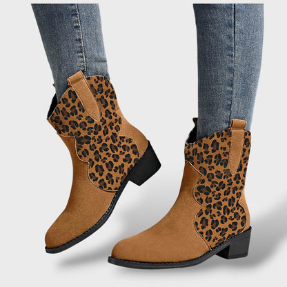 Zaira | Botas cowboy de ante con estampado leopardo