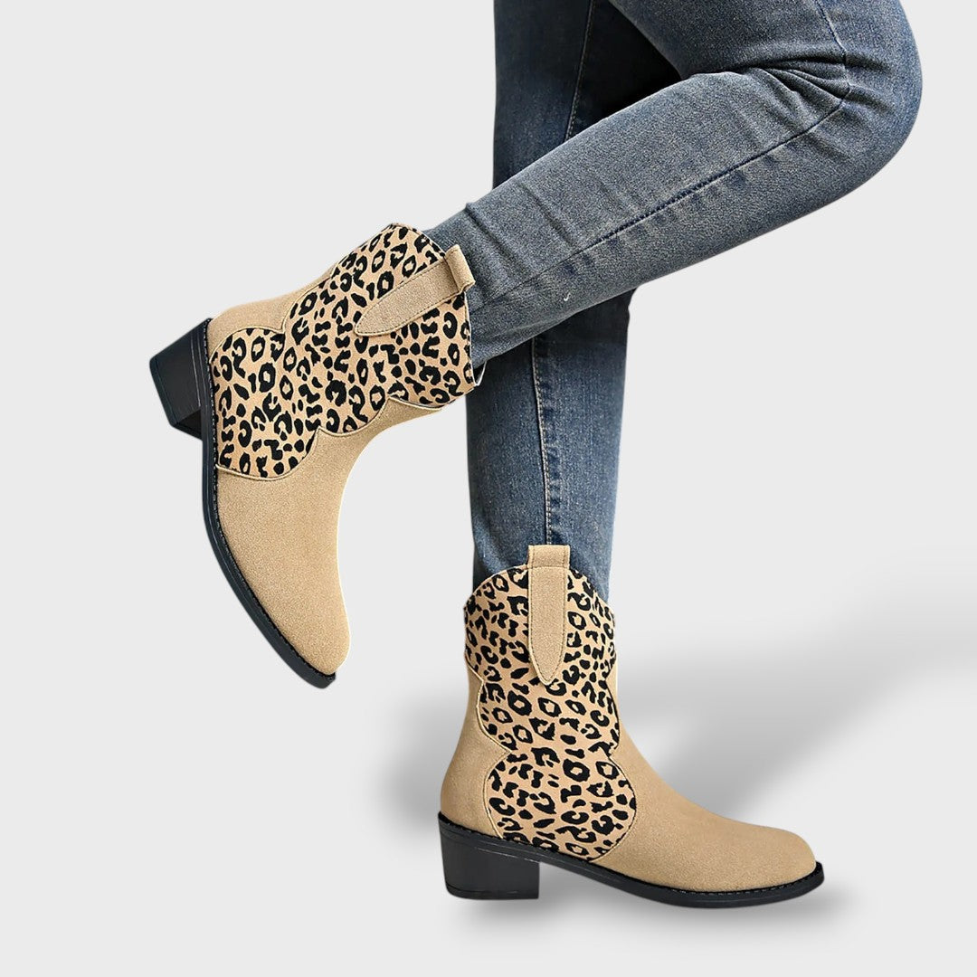 Zaira | Botas cowboy de ante con estampado leopardo