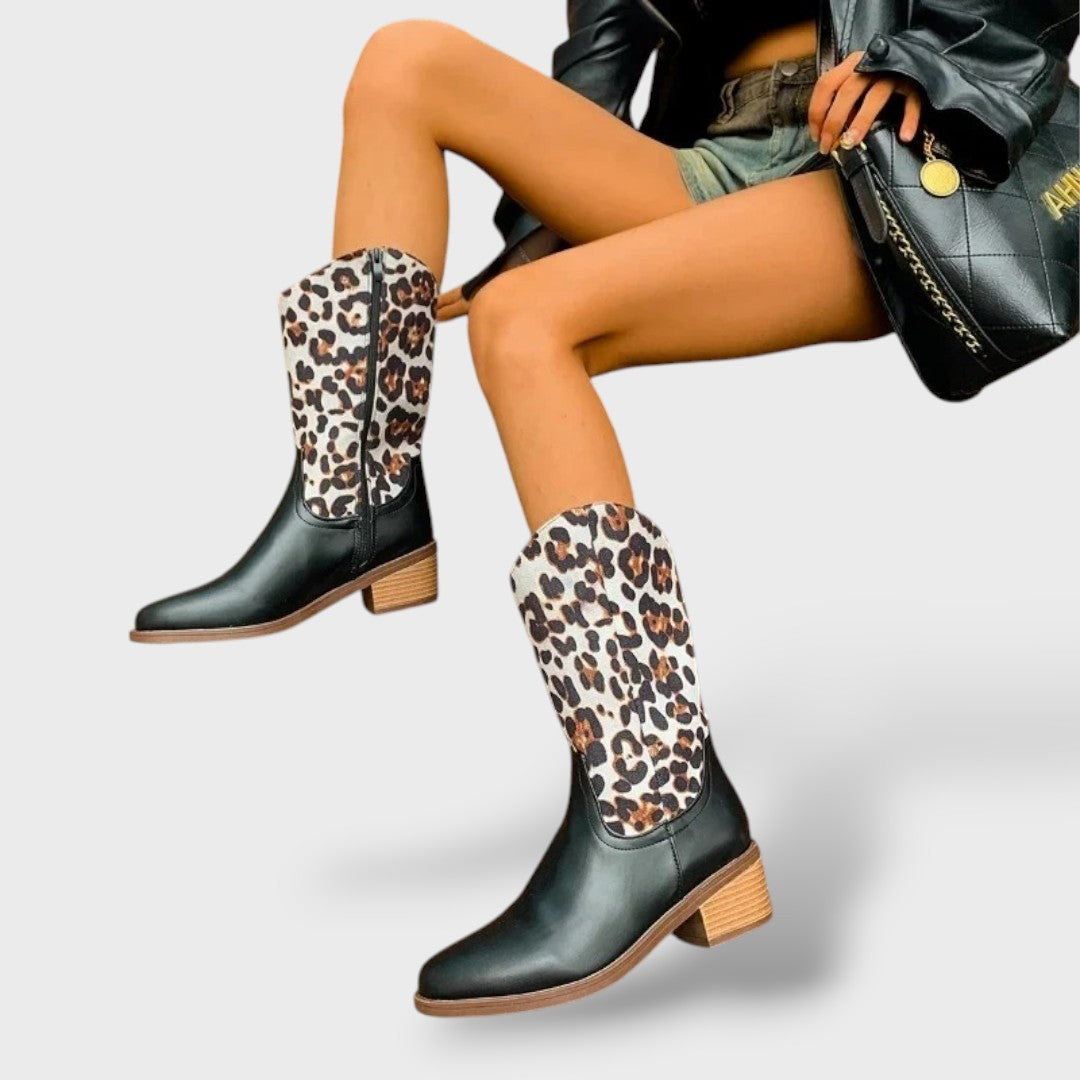Savannah | Botas cowboy de leopardo con plataforma
