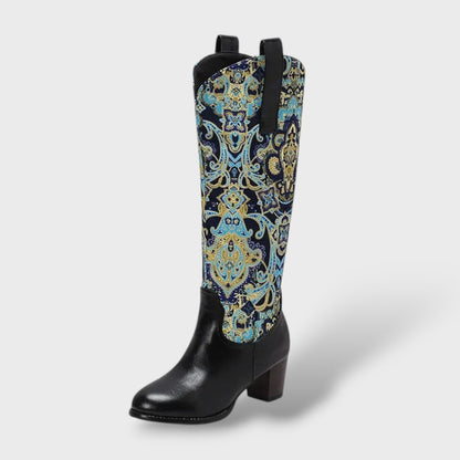 Fiore | Botas altas florales con tacón cuadrado