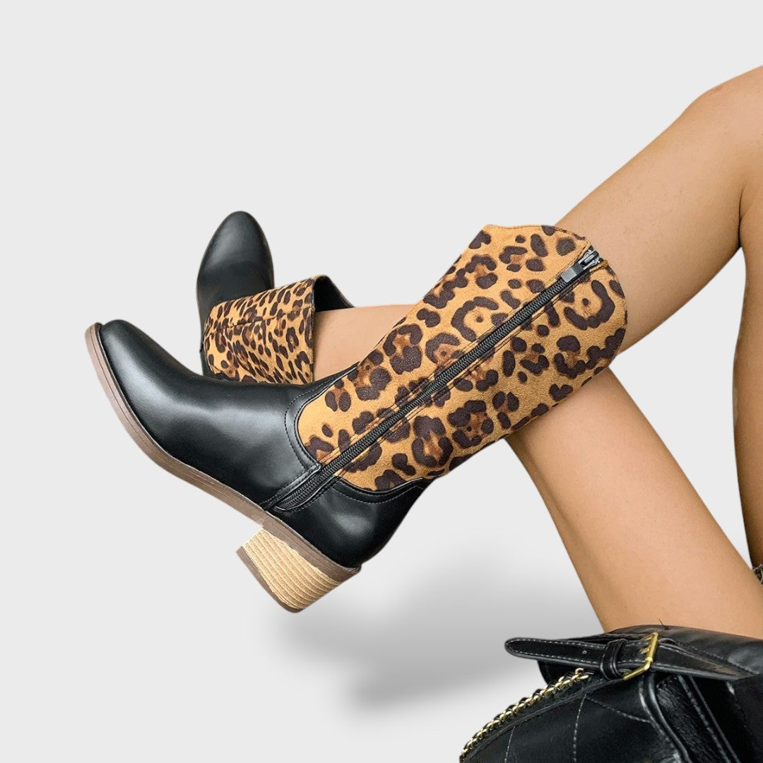 Savannah | Botas cowboy de leopardo con plataforma