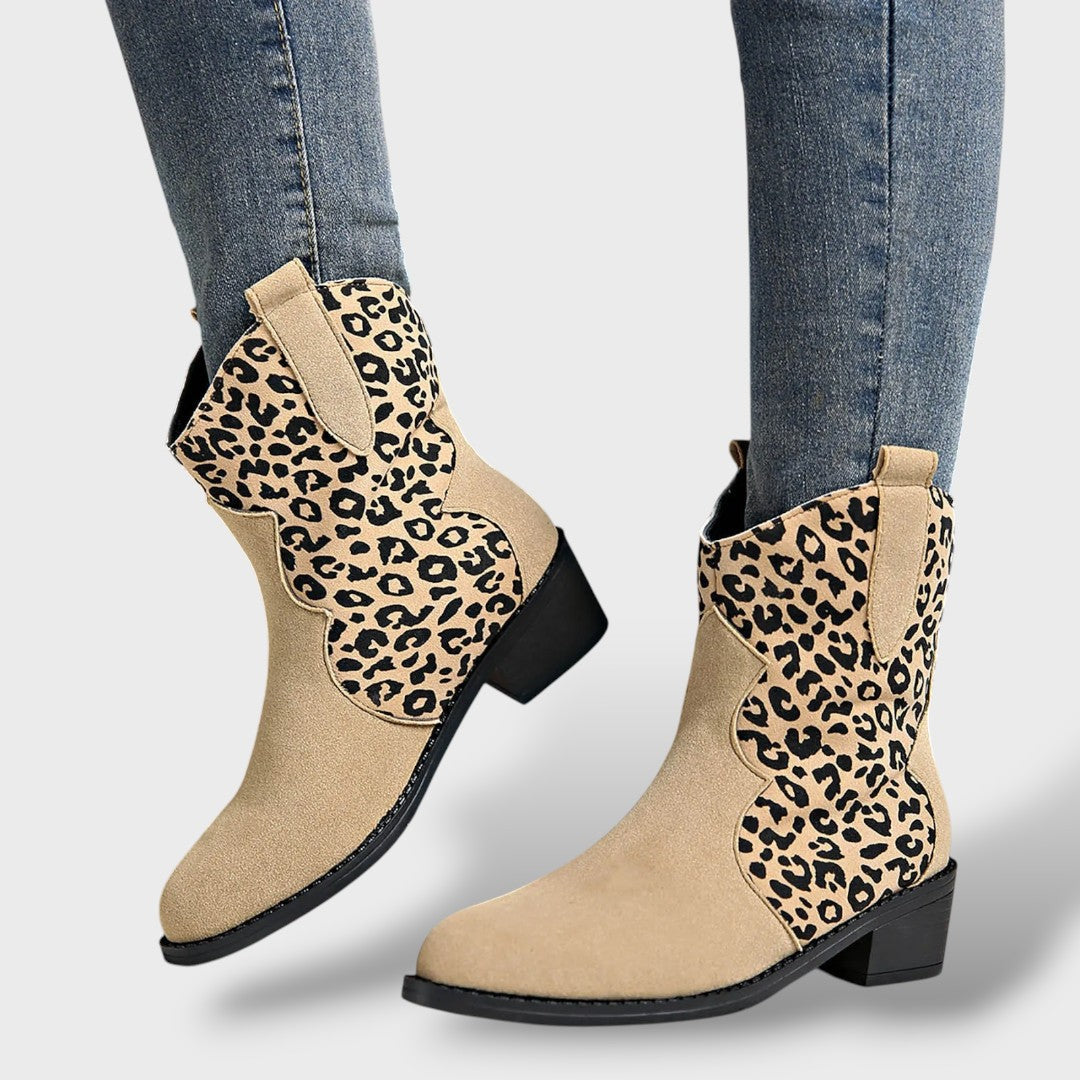 Zaira | Botas cowboy de ante con estampado leopardo