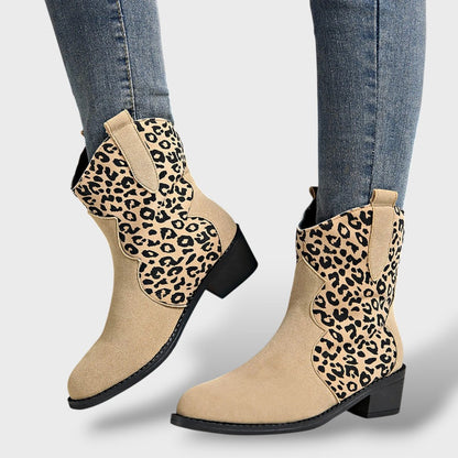 Zaira | Botas cowboy de ante con estampado leopardo